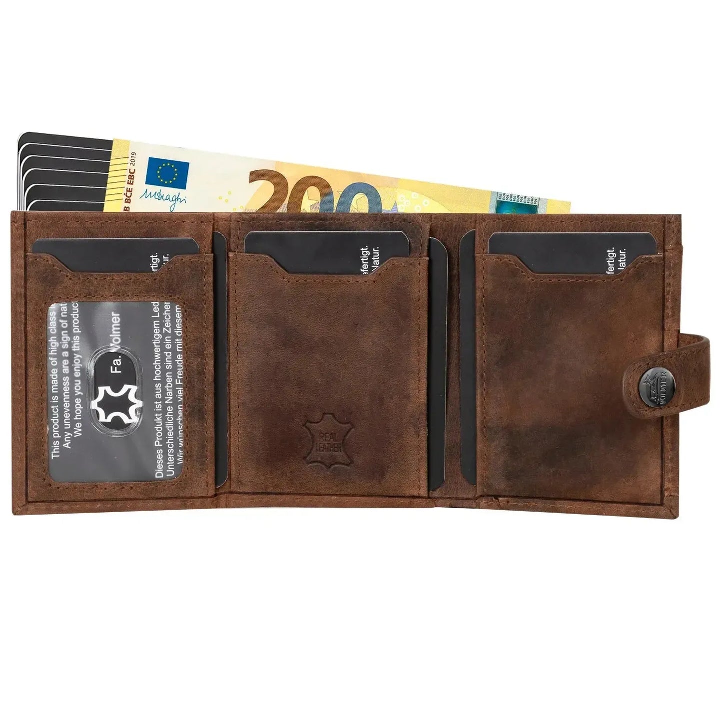 Cartera pop-up de cuero con monedero – espacio para 12 tarjetas – bolsillo para billetes – protección RFID | VO45
