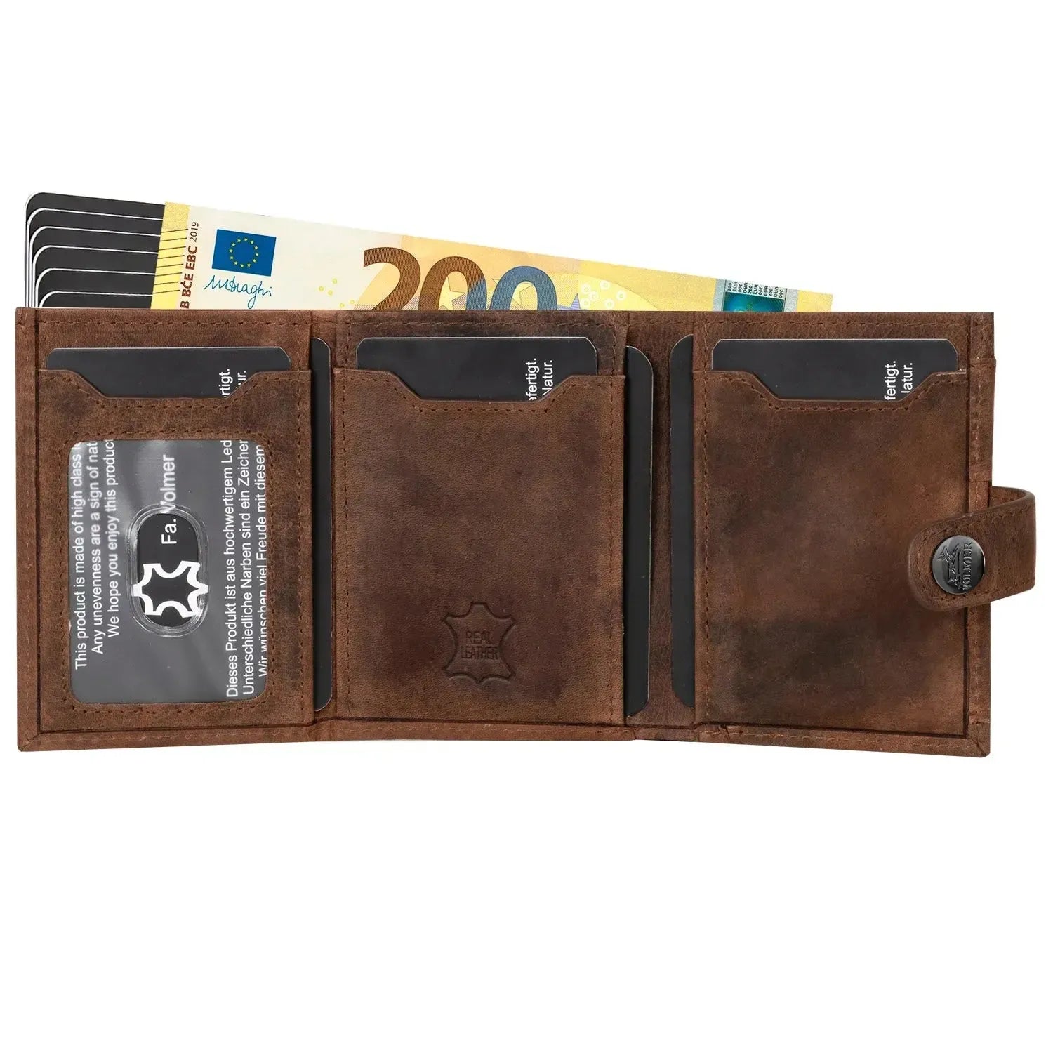 Cartera pop-up de cuero con monedero – espacio para 12 tarjetas – bolsillo para billetes – protección RFID | VO45
