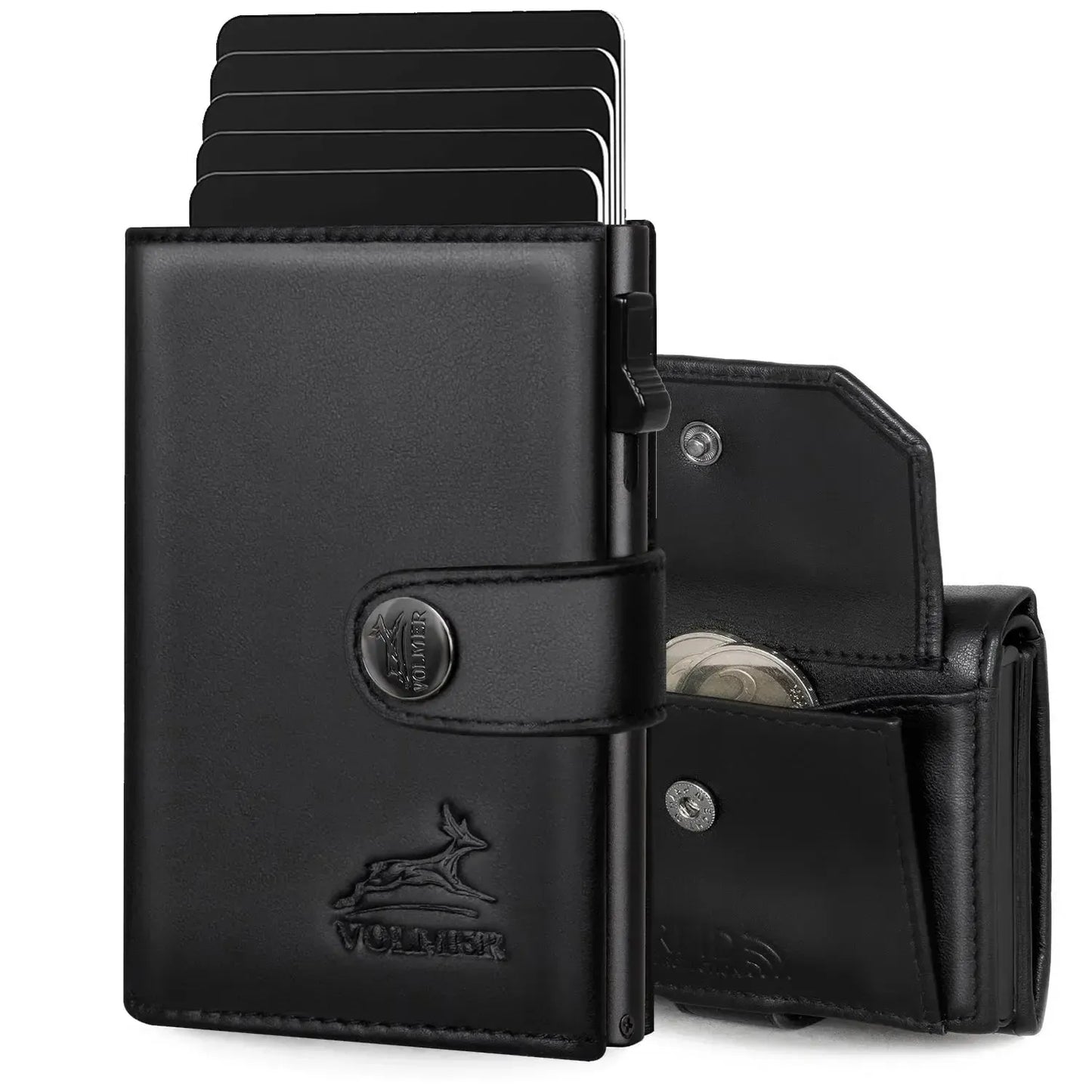 Tarjetero POP-UP de cuero con monedero – espacio para 12 tarjetas – compartimento para billetes – protección RFID | VO45