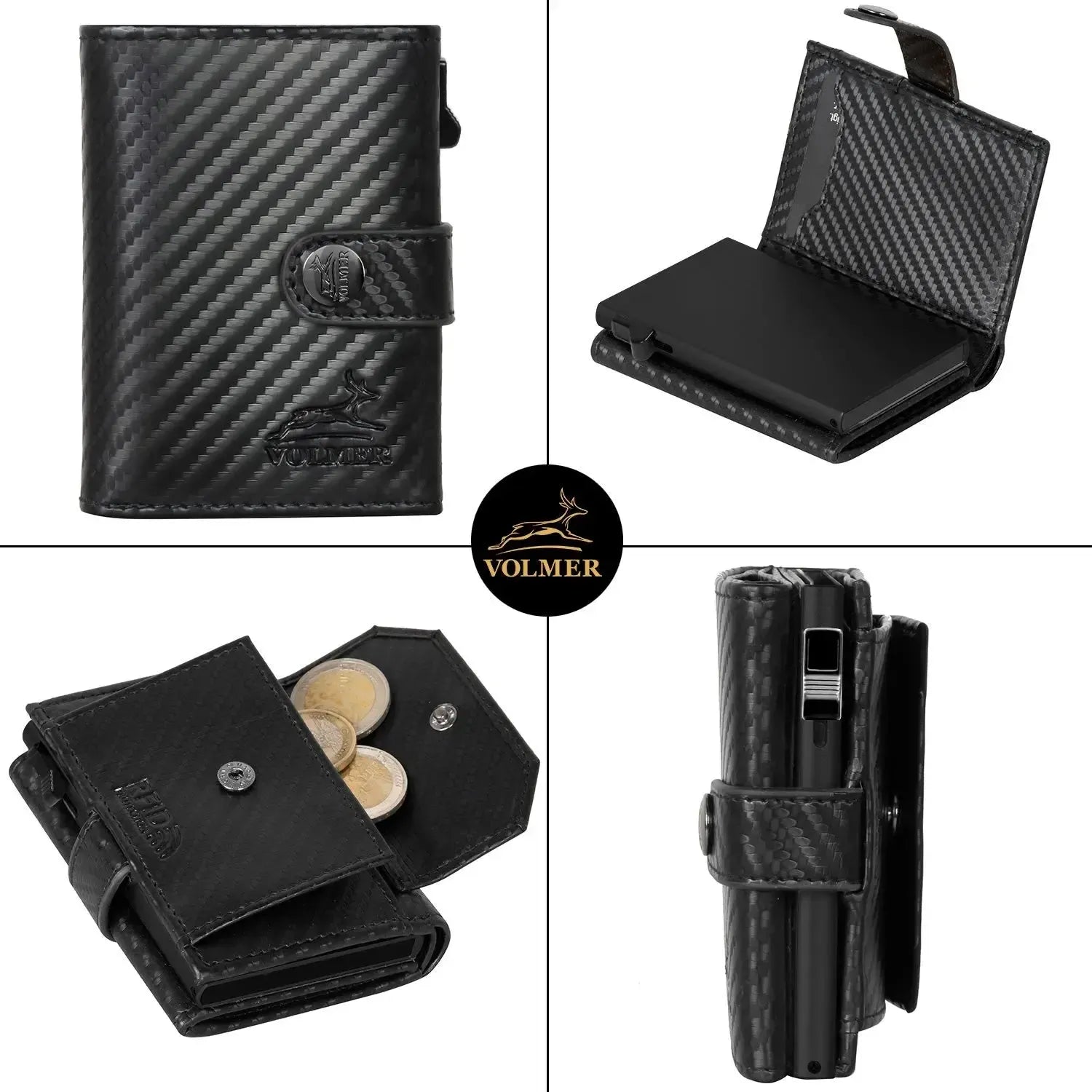 Cartera tarjetero pop-up de cuero con monedero – capacidad para 12 tarjetas – compartimento para billetes – protección RFID | VO45