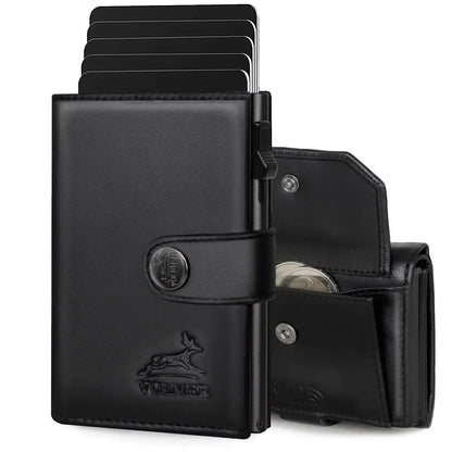 Tarjetero POP-UP de cuero con monedero – espacio para 12 tarjetas – compartimento para billetes – protección RFID | VO45