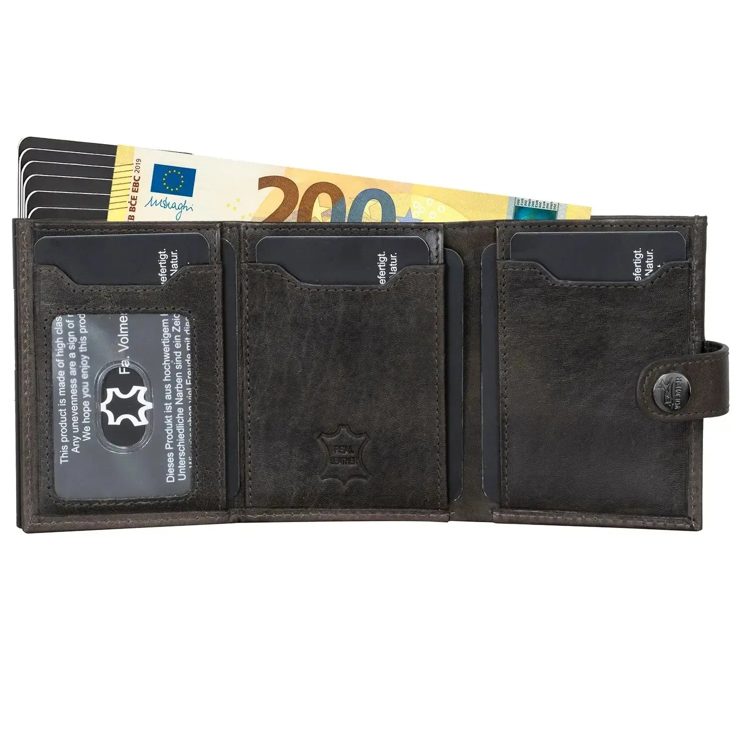 Cartera tipo pop-up de cuero con monedero – espacio para 12 tarjetas – compartimento para billetes – protección RFID | VO45
