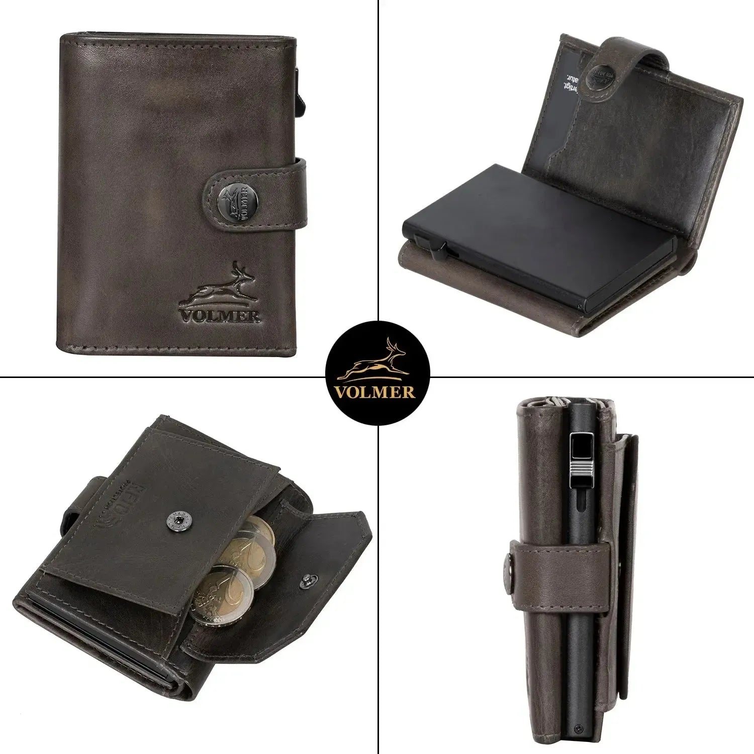 Cartera pop-up de cuero con monedero – espacio para 12 tarjetas – compartimento para billetes – protección RFID | VO45