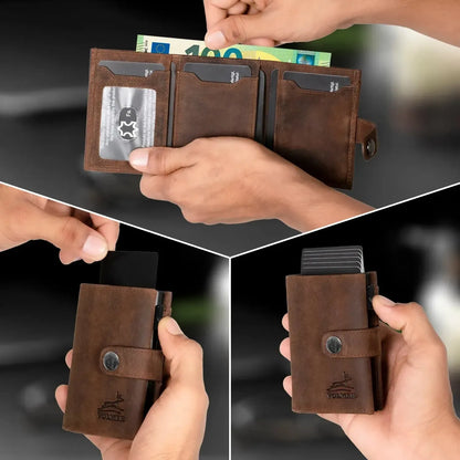Tarjetero pop-up de cuero con monedero – espacio para 12 tarjetas – compartimento para billetes – protección RFID | VO45