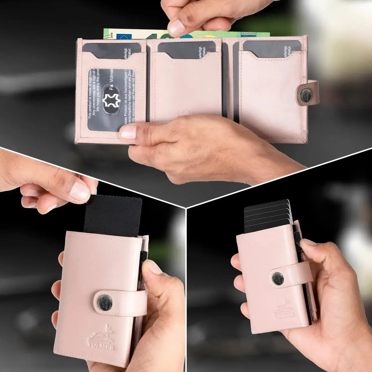 Tarjetero pop-up de cuero con monedero – espacio para 12 tarjetas – compartimento para billetes – protección RFID | VO45