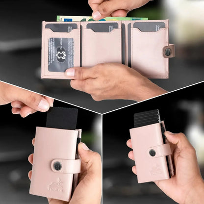 Tarjetero pop-up de cuero con monedero – espacio para 12 tarjetas – compartimento para billetes – protección RFID | VO45