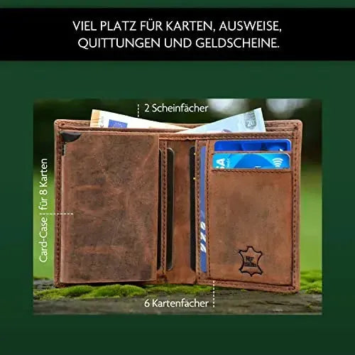 POP-UP Kartenetui mit Münzfach aus Leder – abnehmbares Karten-Etui – Platz für 13 Karten – Scheinfach – RFID-Schutz | VO28