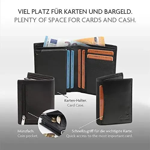 POP-UP Kartenetui mit Münzfach aus Leder – abnehmbares Karten-Etui – Platz für 13 Karten – Scheinfach – RFID-Schutz | VO28