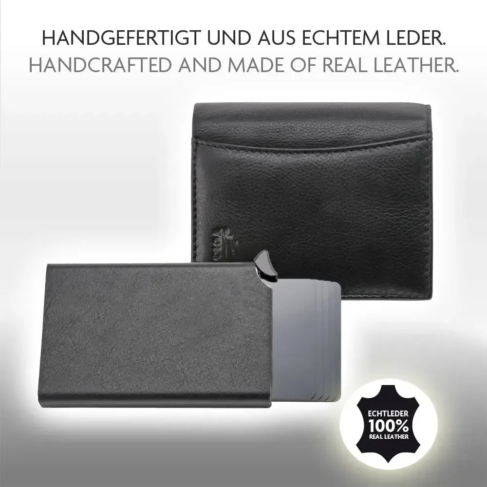 POP-UP Kartenetui mit Münzfach aus Leder – abnehmbares Karten-Etui – Platz für 13 Karten – Scheinfach – RFID-Schutz | VO28