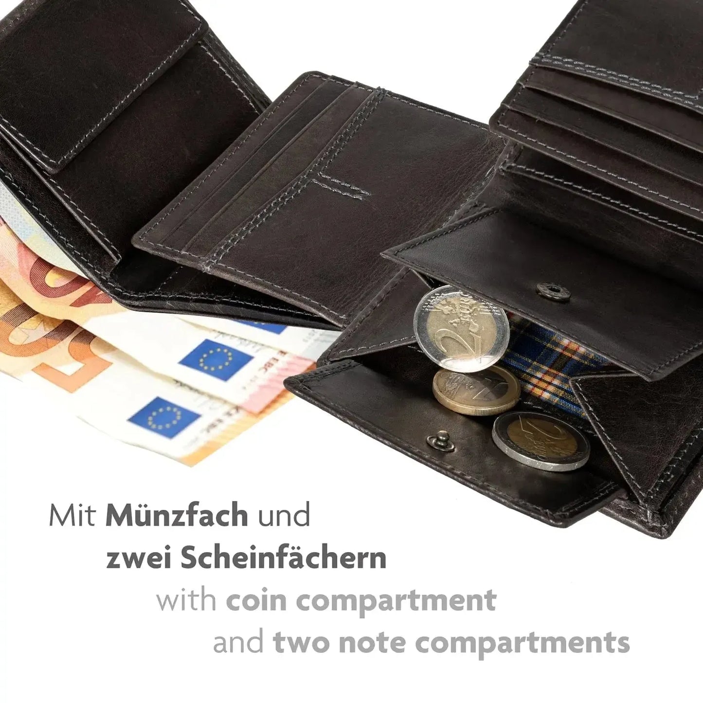 Schlanke Leder Geldbörse RFID – 9 Kartenfächer – Münzfach & Scheinfach – inkl. Geschenkbox | VO47