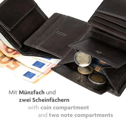 Schlanke Leder Geldbörse RFID – 9 Kartenfächer – Münzfach & Scheinfach – inkl. Geschenkbox | VO47