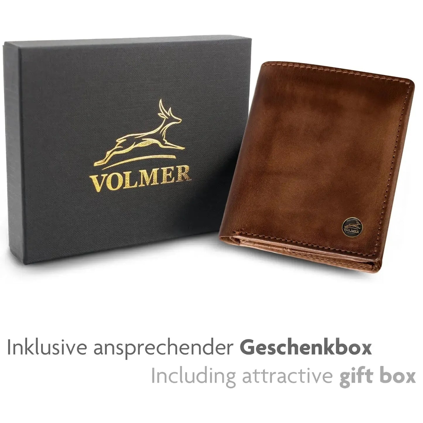 Schlanke Leder Geldbörse RFID – 9 Kartenfächer – Münzfach & Scheinfach – inkl. Geschenkbox | VO47