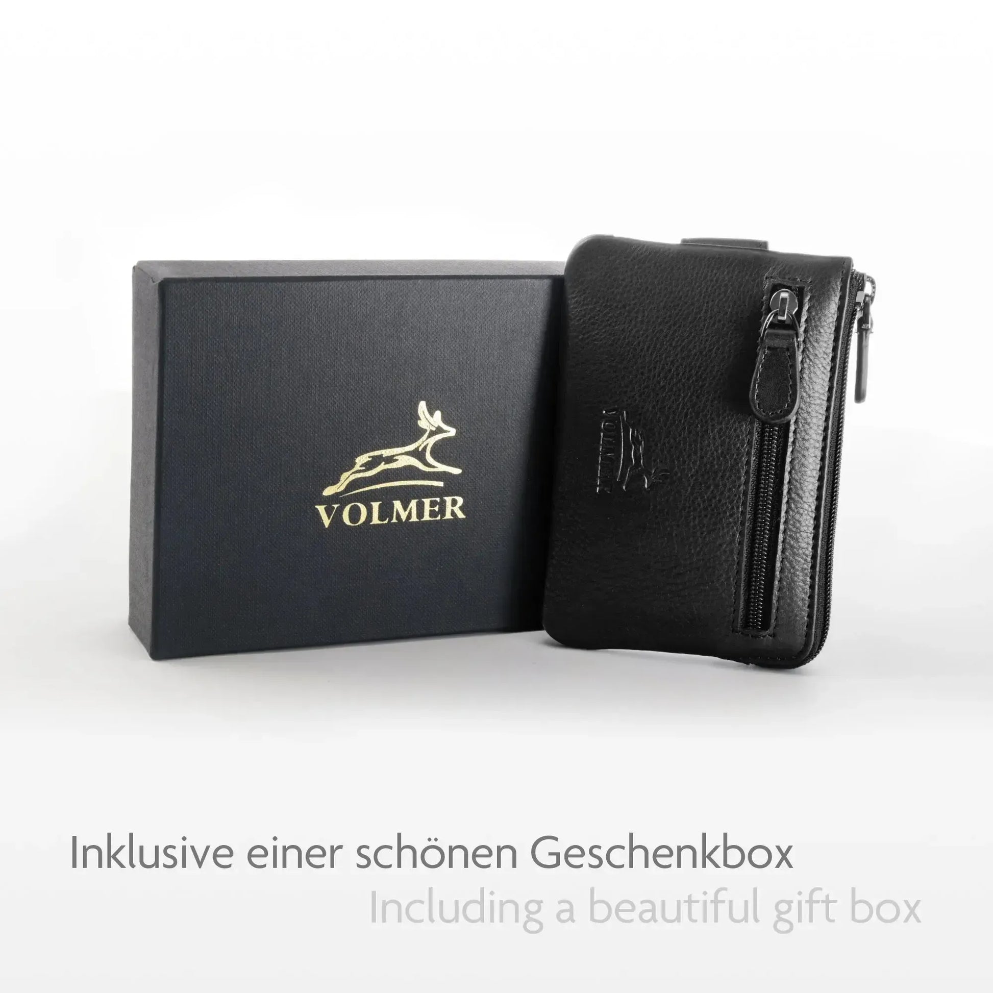 Schlüsseletui Leder mit 2 Schlüsselringen - 2 Fächer, Platz für 4 Karten mit RFID-Schutz - inkl. Geschenkbox | Keytcher