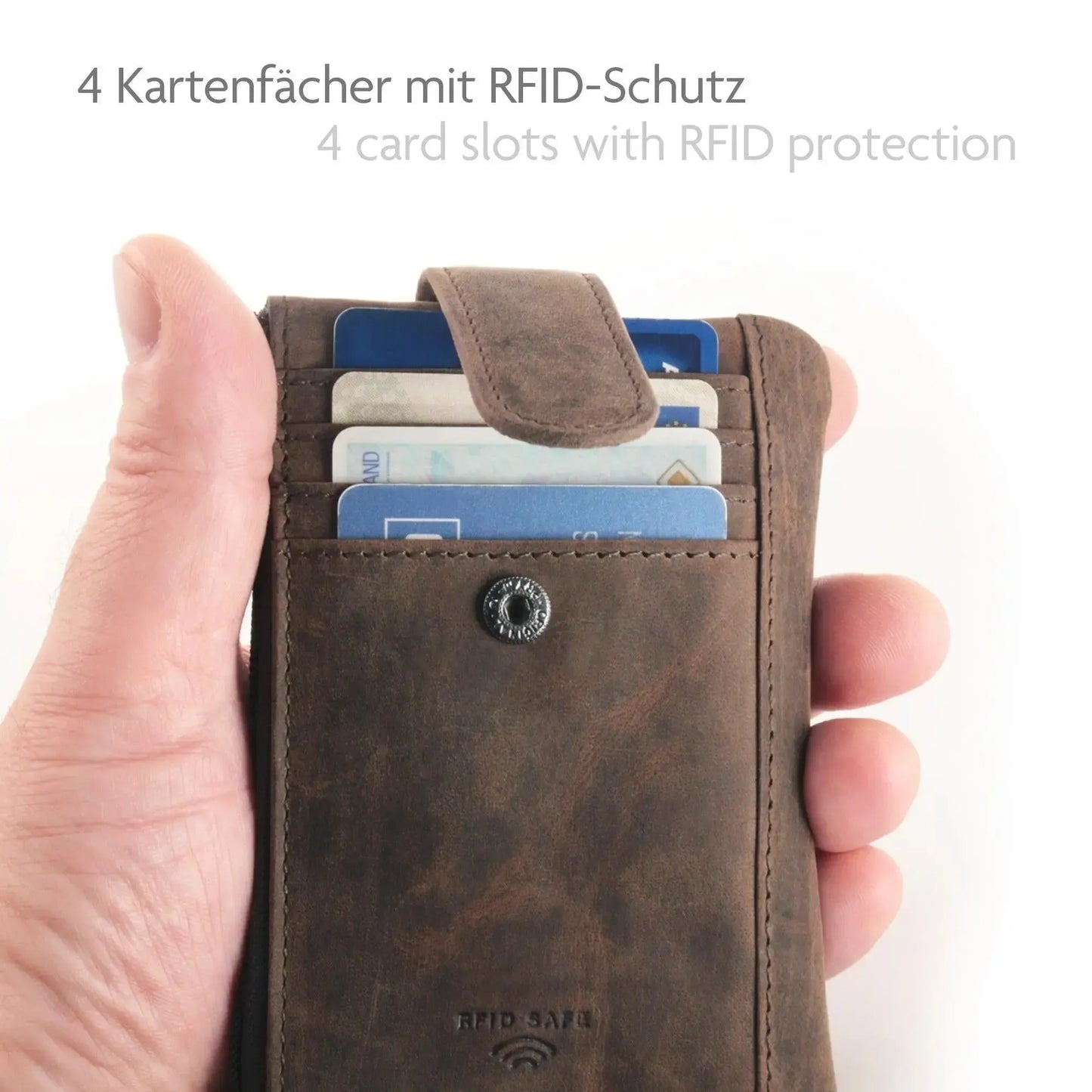 Schlüsseletui Leder mit 2 Schlüsselringen - 2 Fächer, Platz für 4 Karten mit RFID-Schutz - inkl. Geschenkbox | Keytcher