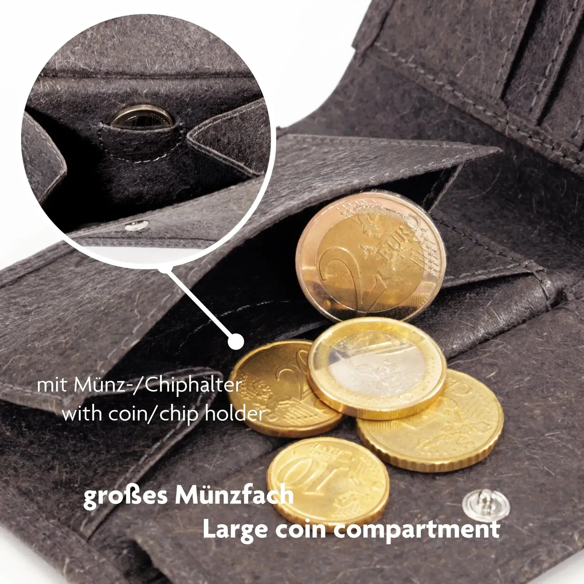 Vegane Geldbörse aus Kokosleder mit Baumwollfutter – plastikfrei – 6 Fächer für Kreditkarten – inklusive Geschenkbox | Jakarta