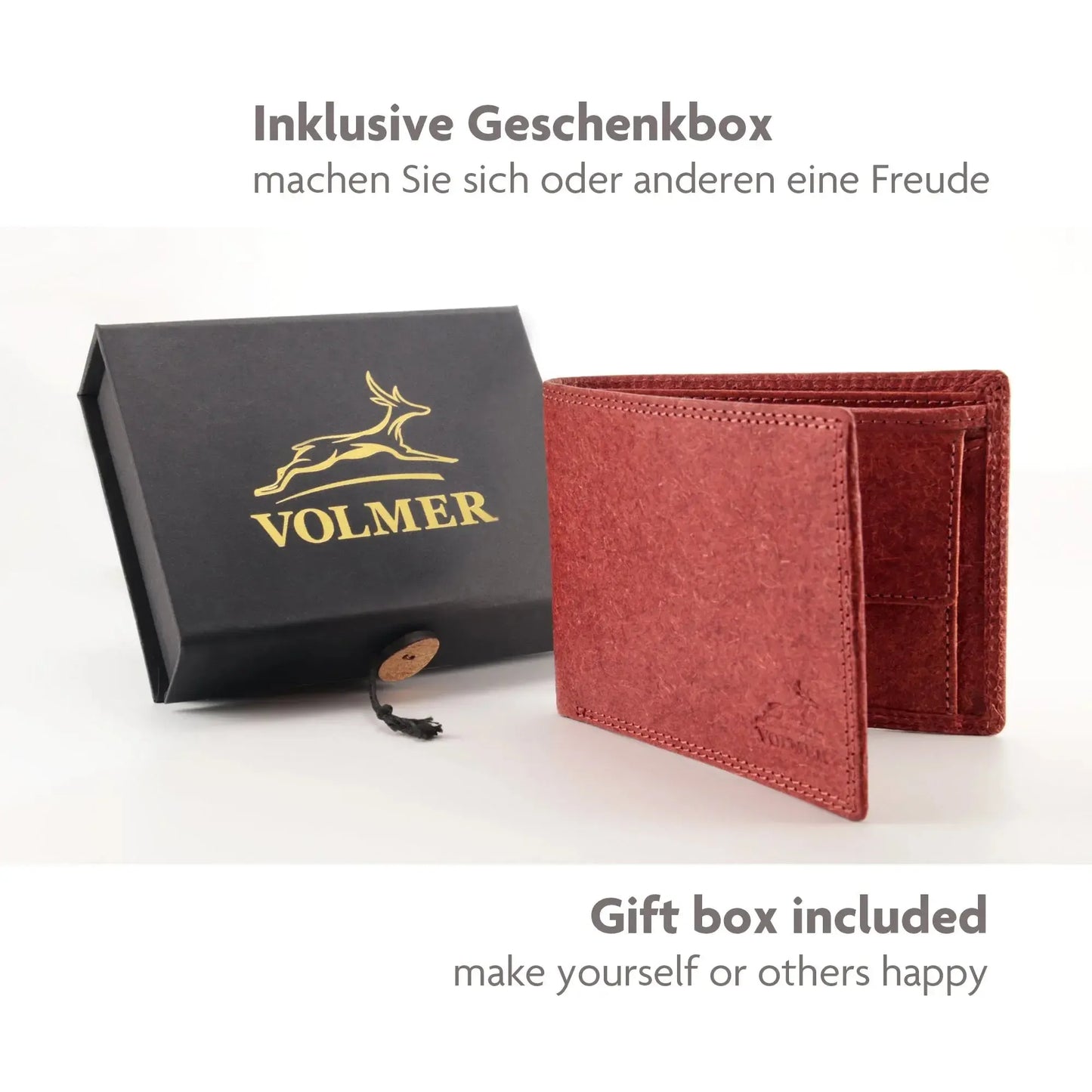 Vegane Geldbörse aus Kokosleder mit Baumwollfutter – plastikfrei – 6 Fächer für Kreditkarten – inklusive Geschenkbox | Jakarta