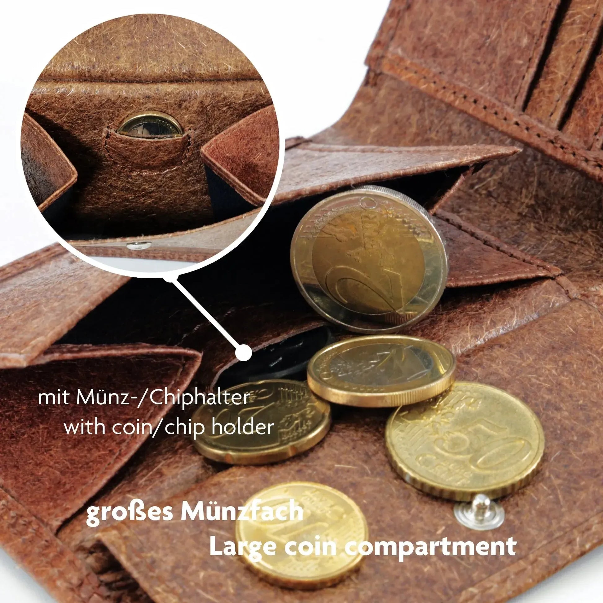 Vegane Geldbörse aus Kokosleder mit Baumwollfutter – plastikfrei – 6 Fächer für Kreditkarten – inklusive Geschenkbox | Jakarta