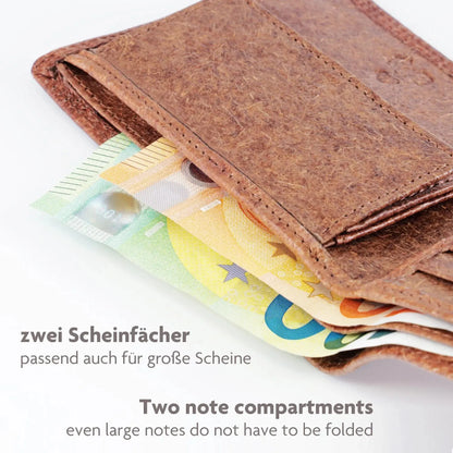 Vegane Geldbörse aus Kokosleder mit Baumwollfutter – plastikfrei – 6 Fächer für Kreditkarten – inklusive Geschenkbox | Jakarta