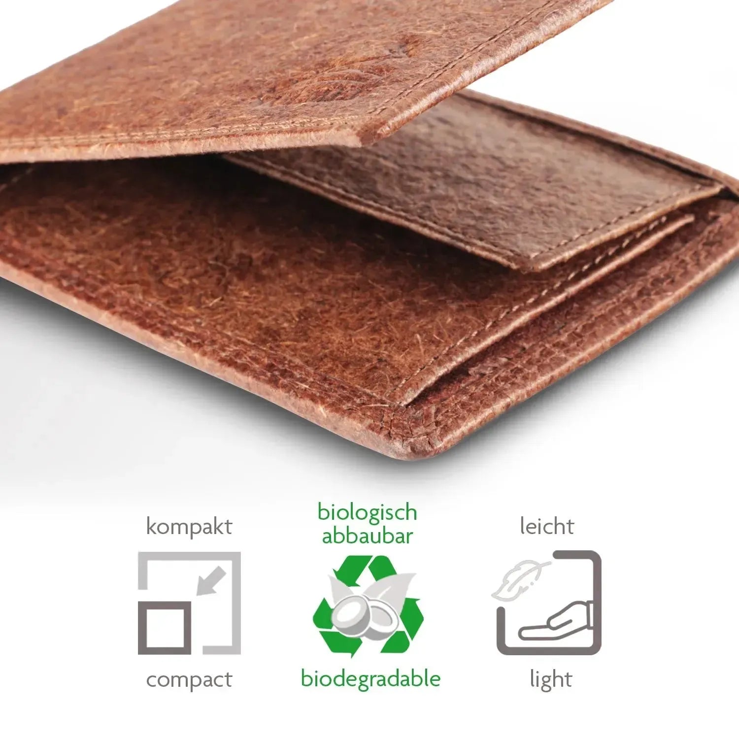 Vegane Geldbörse aus Kokosleder mit Baumwollfutter – plastikfrei – 6 Fächer für Kreditkarten – inklusive Geschenkbox | Jakarta