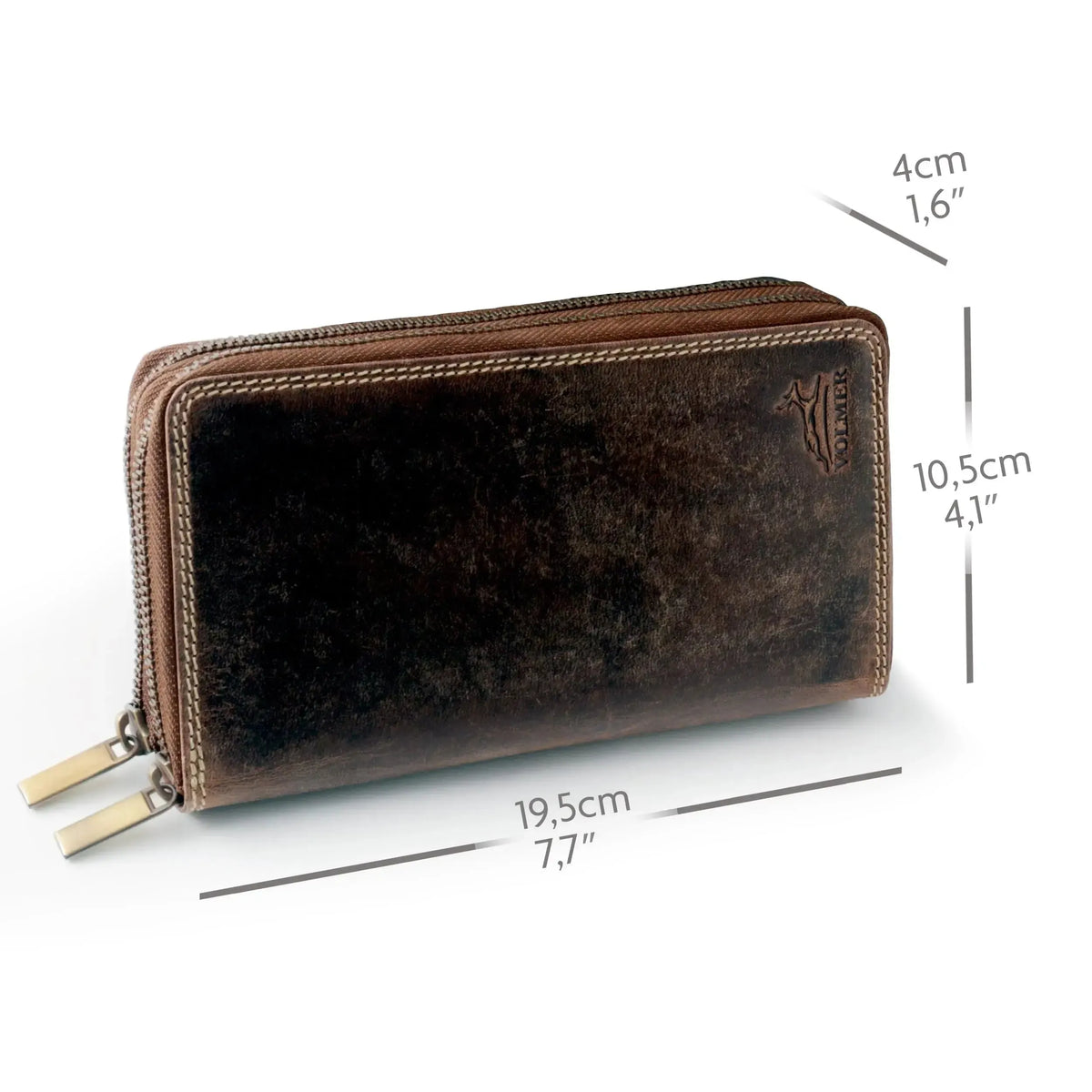 Cartera XXL para mujer – doble cremallera – protección RFID – piel auténtica