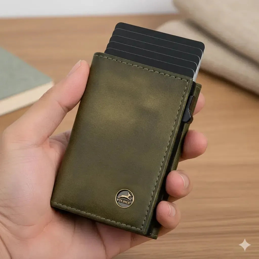 POP-UP Kartenetui mit Münzfach aus Leder – Platz für 11 Karten – Scheinfach – RFID-Schutz | VO44