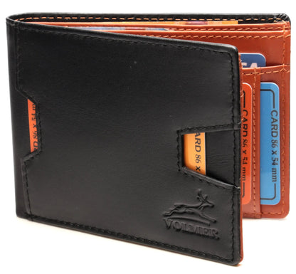 Leder Geldbörse Herren mit RFID-Schutz und Geldklammer - 1 Außenfach für Zugangskarte - 9 Fächer für Kreditkarten | VO25C