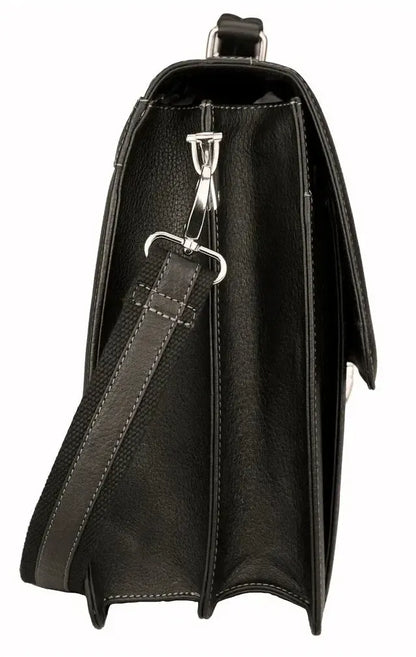 Leder Businesstasche Aktentasche Lehrertasche mit abnehmbaren Schultergurt Schwarz - Seitenansicht