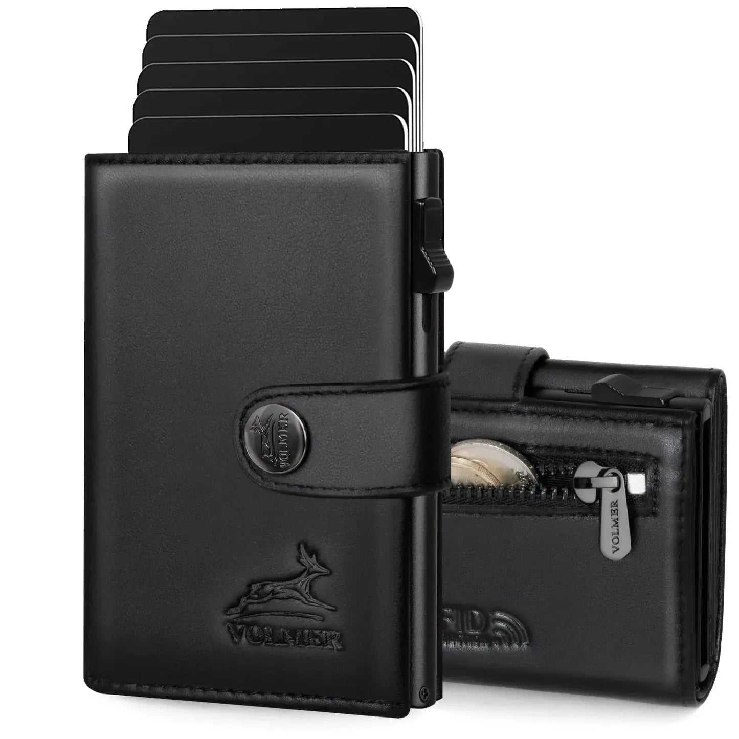 POP-UP Kartenetui mit Münzfach aus Leder – Platz für 12 Karten – Scheinfach – RFID-Schutz | VO45