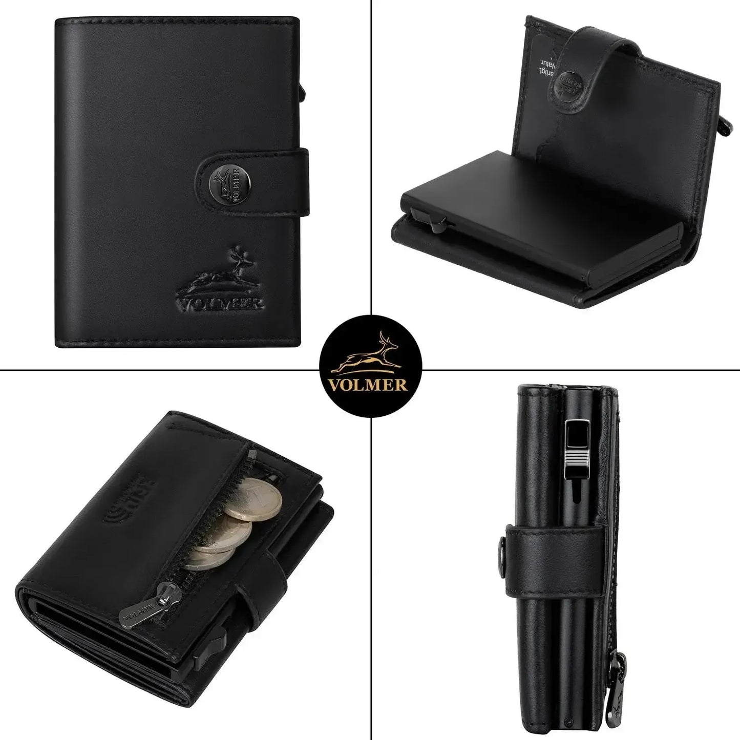 POP-UP Kartenetui mit Münzfach aus Leder – Platz für 12 Karten – Scheinfach – RFID-Schutz | VO45