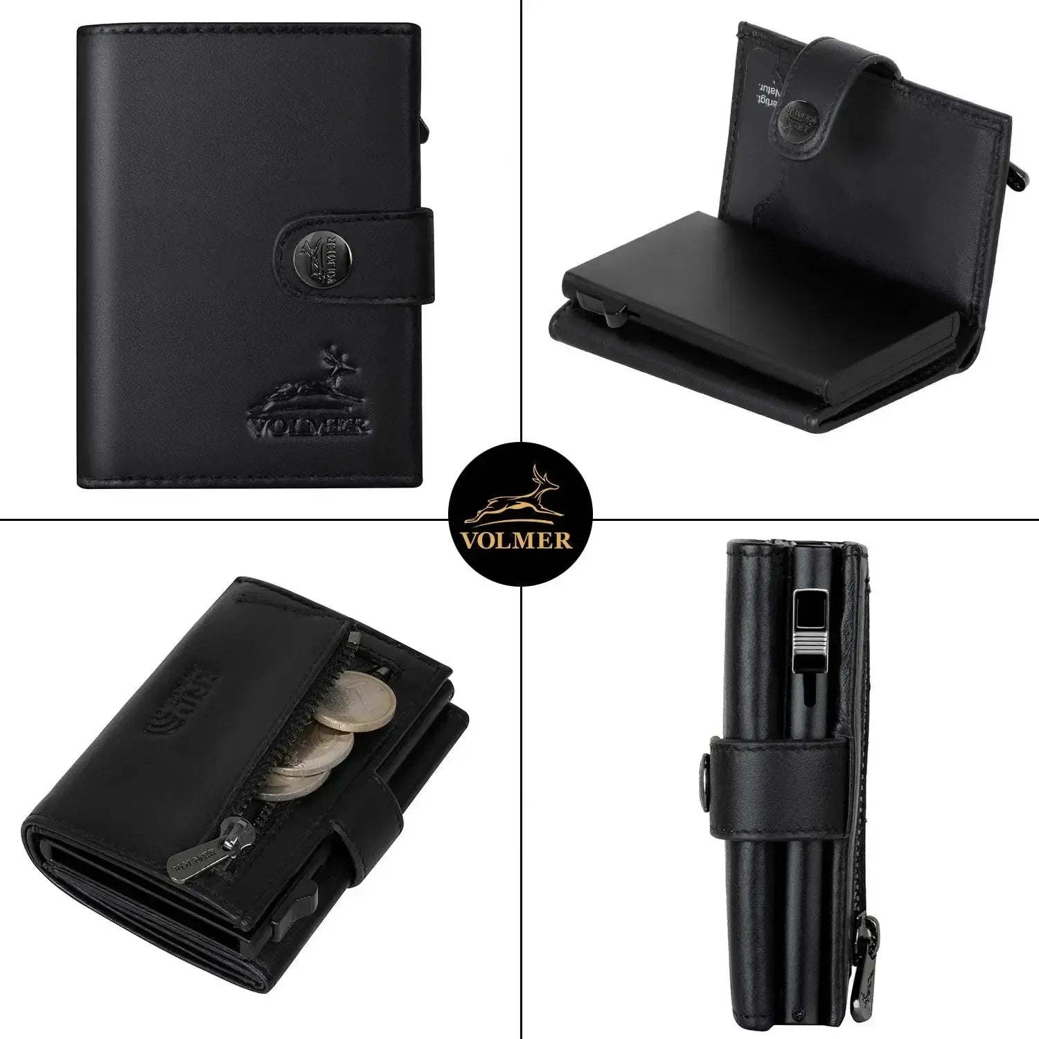 POP-UP Kartenetui mit Münzfach aus Leder – Platz für 12 Karten – Scheinfach – RFID-Schutz | VO45