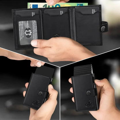 POP-UP Kartenetui mit Münzfach aus Leder – Platz für 12 Karten – Scheinfach – RFID-Schutz | VO45