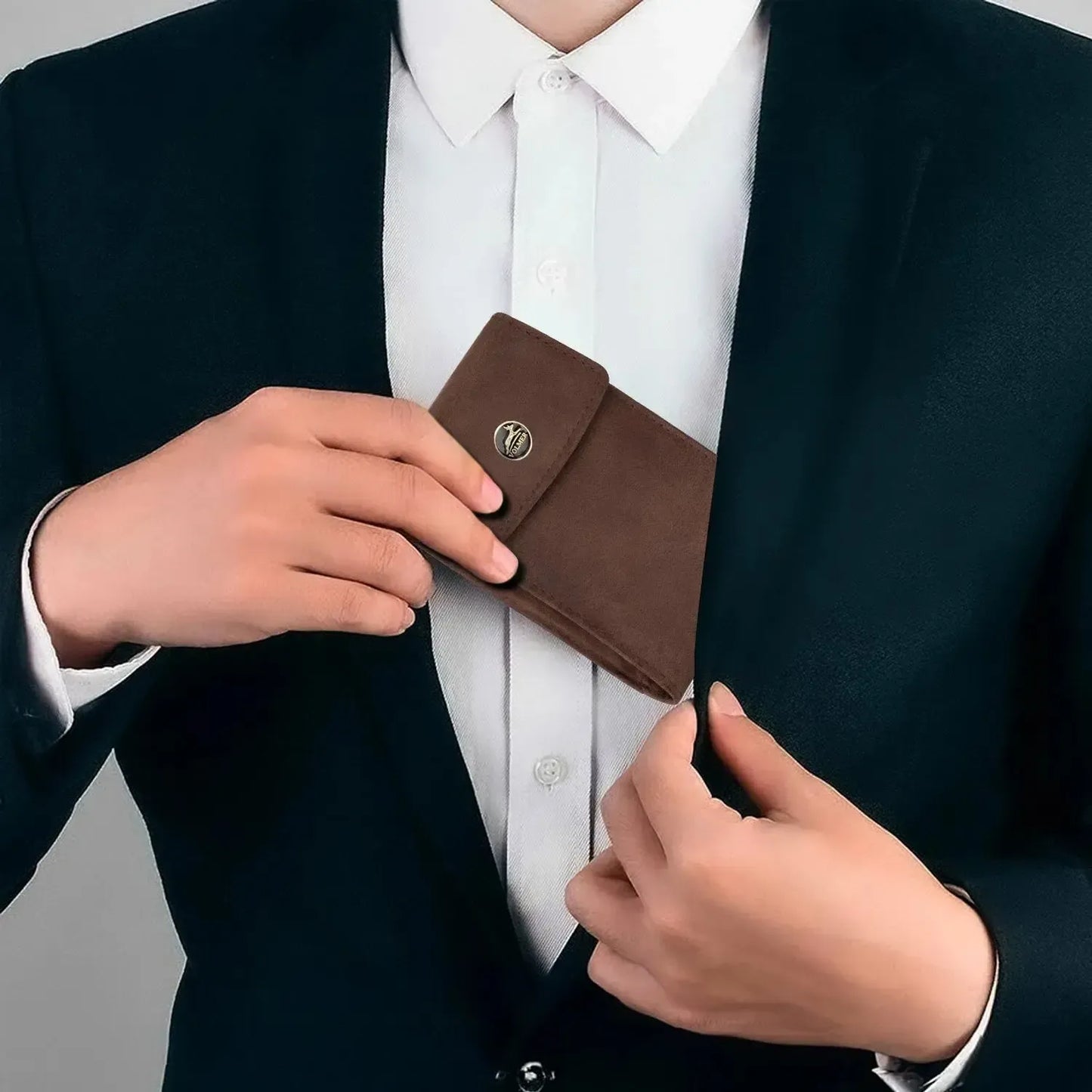 Kompakte Leder Geldbörse mit Münzfach - 9 Fächer für Karten - RFID-Schutz - inkl. Geschenkbox | VO40