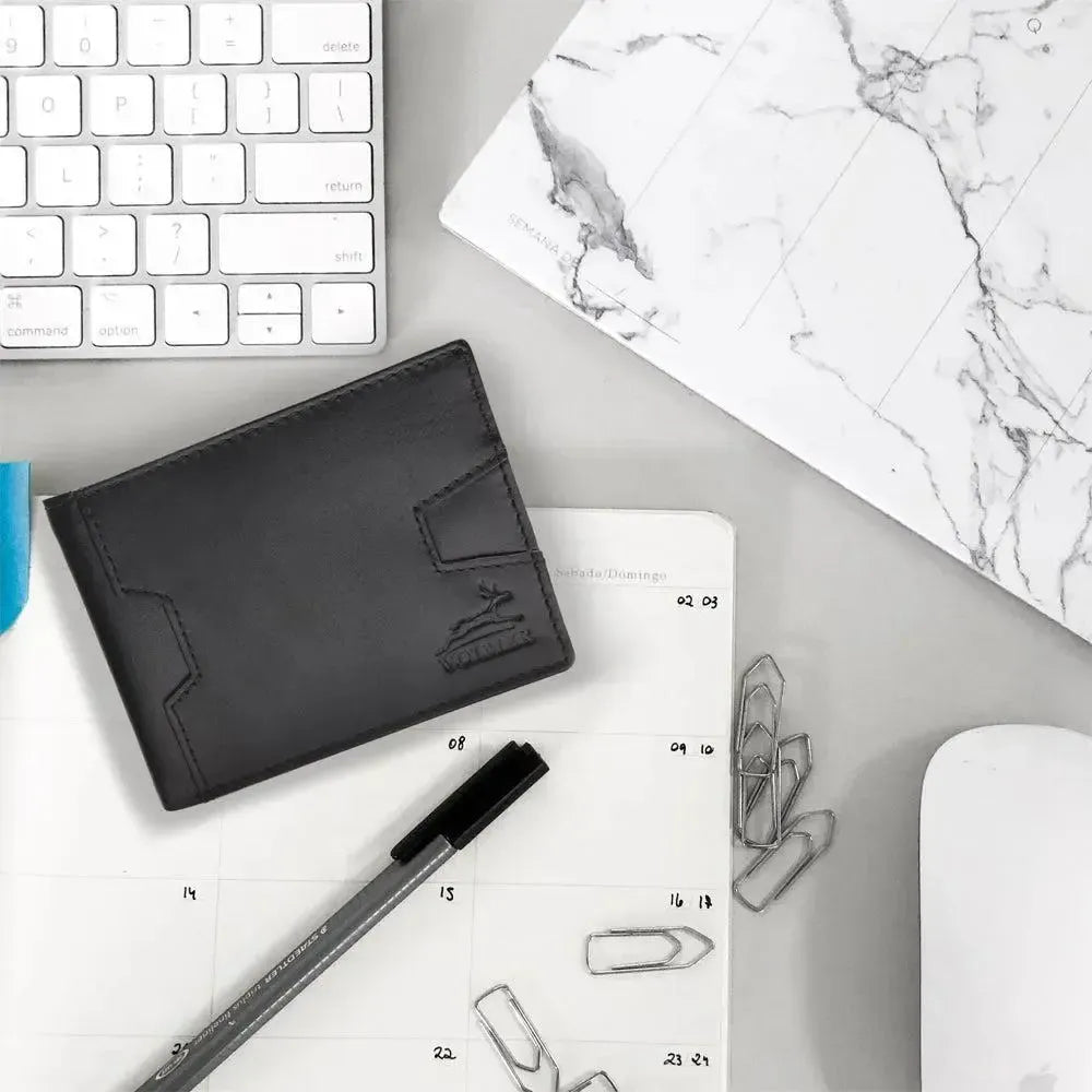 Leder Geldbörse Herren mit RFID-Schutz und Geldklammer - 1 Außenfach für Zugangskarte - 9 Fächer für Kreditkarten | VO25C