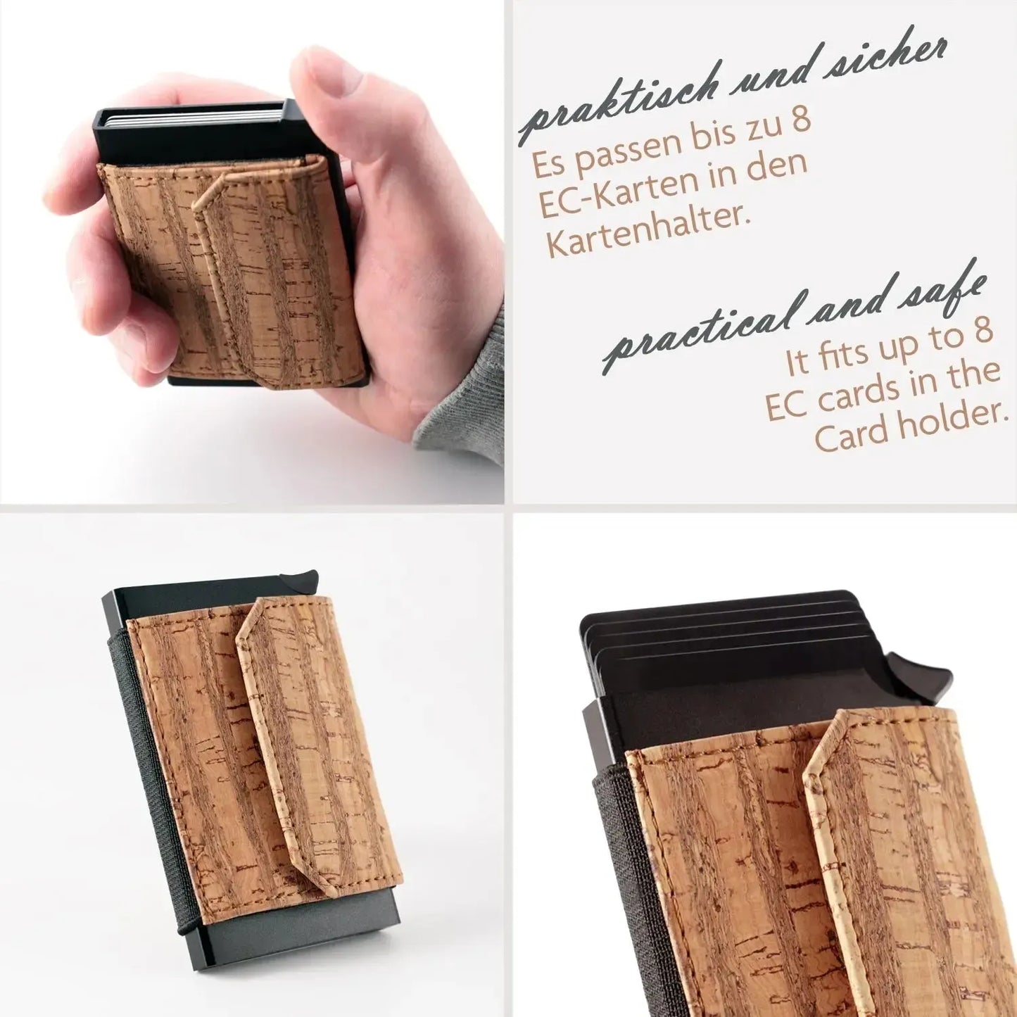 POP-UP Kartenetui mit Münzfach aus Kork – RFID Schutz – Mini Geldbörse mit Platz für 8 Karten | Vallejo