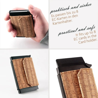 POP-UP Kartenetui mit Münzfach aus Kork – RFID Schutz – Mini Geldbörse mit Platz für 8 Karten | Vallejo