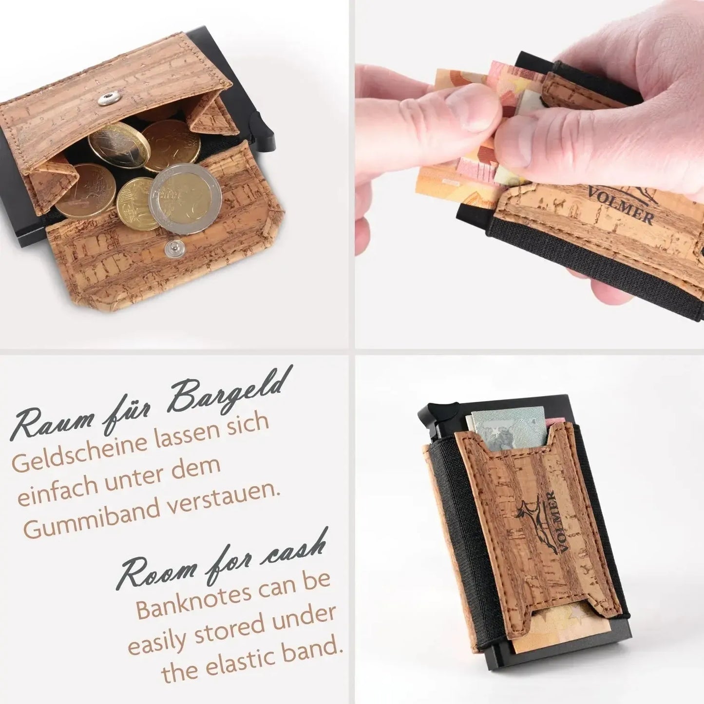 POP-UP Kartenetui mit Münzfach aus Kork – RFID Schutz – Mini Geldbörse mit Platz für 8 Karten | Vallejo