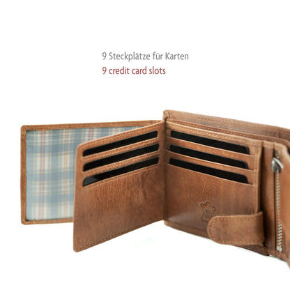Leder Geldbörse Herren mit RFID-Schutz – extra-stabile Doppelnaht – 13 Fächer für Kreditkarten | VO11-RFID