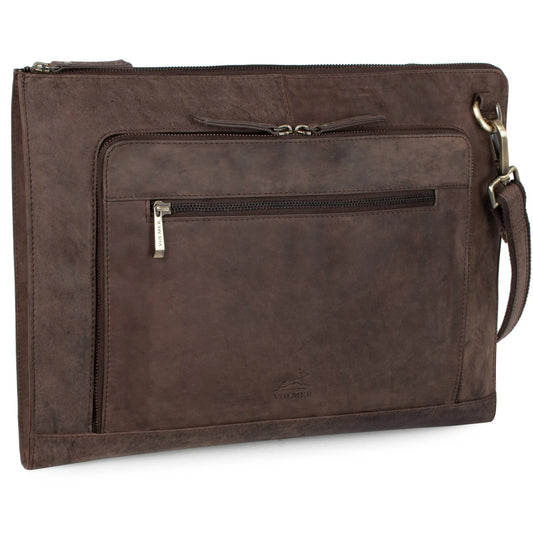 Fa.Volmer ® schwarze Laptop-Tasche aus echtem Büffel-Leder für MacBooks, Notebooks, Laptops und Tablets bis zu einer Größe von 17″ | Aktentasche A4 | VO2403-Black