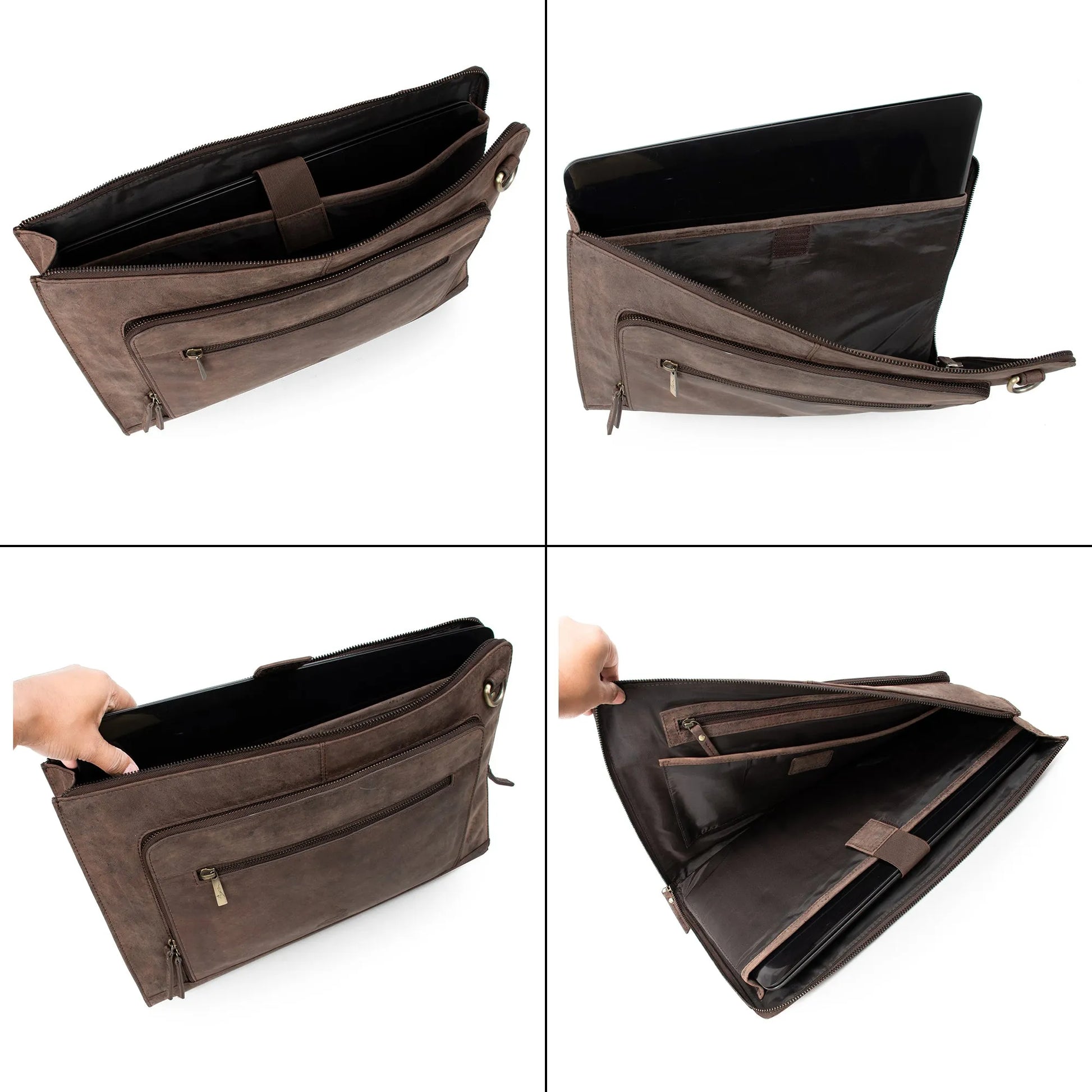 Fa.Volmer ® schwarze Laptop-Tasche aus echtem Büffel-Leder für MacBooks, Notebooks, Laptops und Tablets bis zu einer Größe von 17″ | Aktentasche A4 | VO2403-Black
