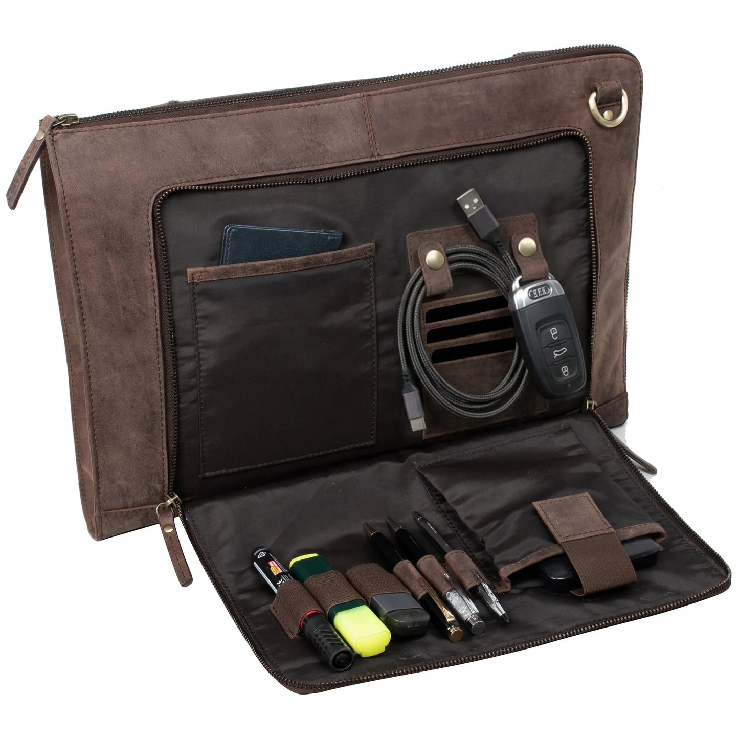 Fa.Volmer ® schwarze Laptop-Tasche aus echtem Büffel-Leder für MacBooks, Notebooks, Laptops und Tablets bis zu einer Größe von 17″ | Aktentasche A4 | VO2403-Black