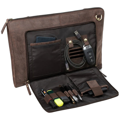 Fa.Volmer ® schwarze Laptop-Tasche aus echtem Büffel-Leder für MacBooks, Notebooks, Laptops und Tablets bis zu einer Größe von 17″ | Aktentasche A4 | VO2403-Black