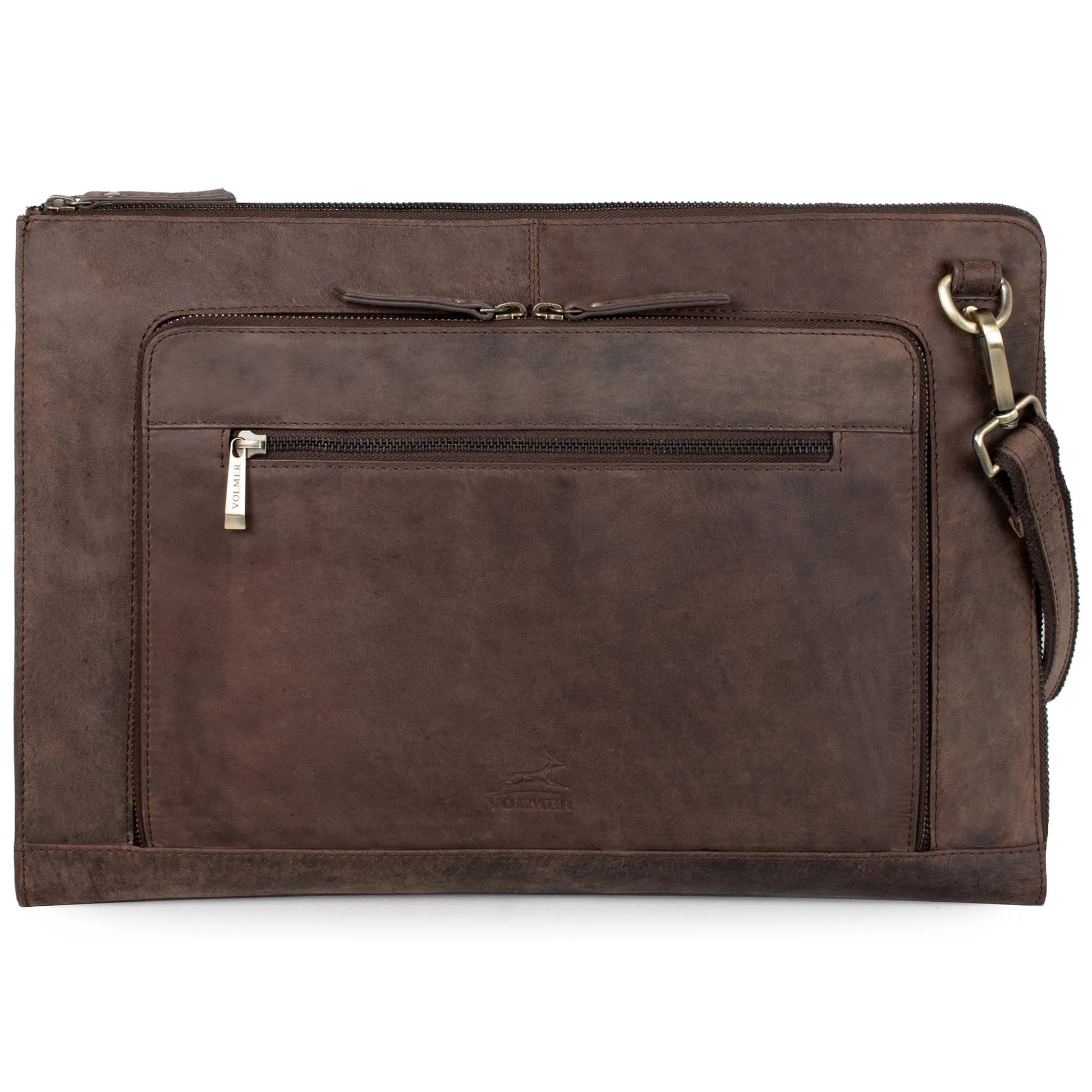 Fa.Volmer ® schwarze Laptop-Tasche aus echtem Büffel-Leder für MacBooks, Notebooks, Laptops und Tablets bis zu einer Größe von 17″ | Aktentasche A4 | VO2403-Black