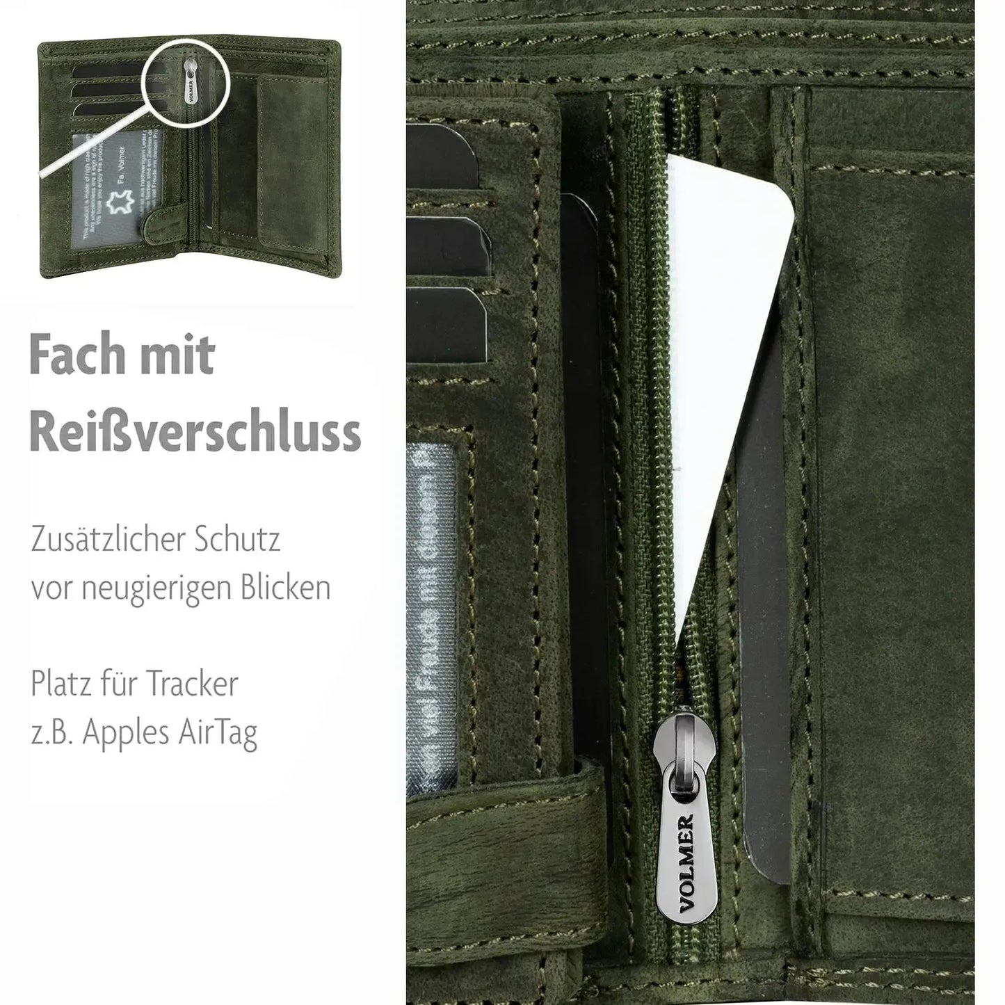 Leder Geldbörse Herren mit RFID-Schutz - extra-stabile Doppelnaht - 15 Fächer für Kreditkarten - Hochformat | VO2