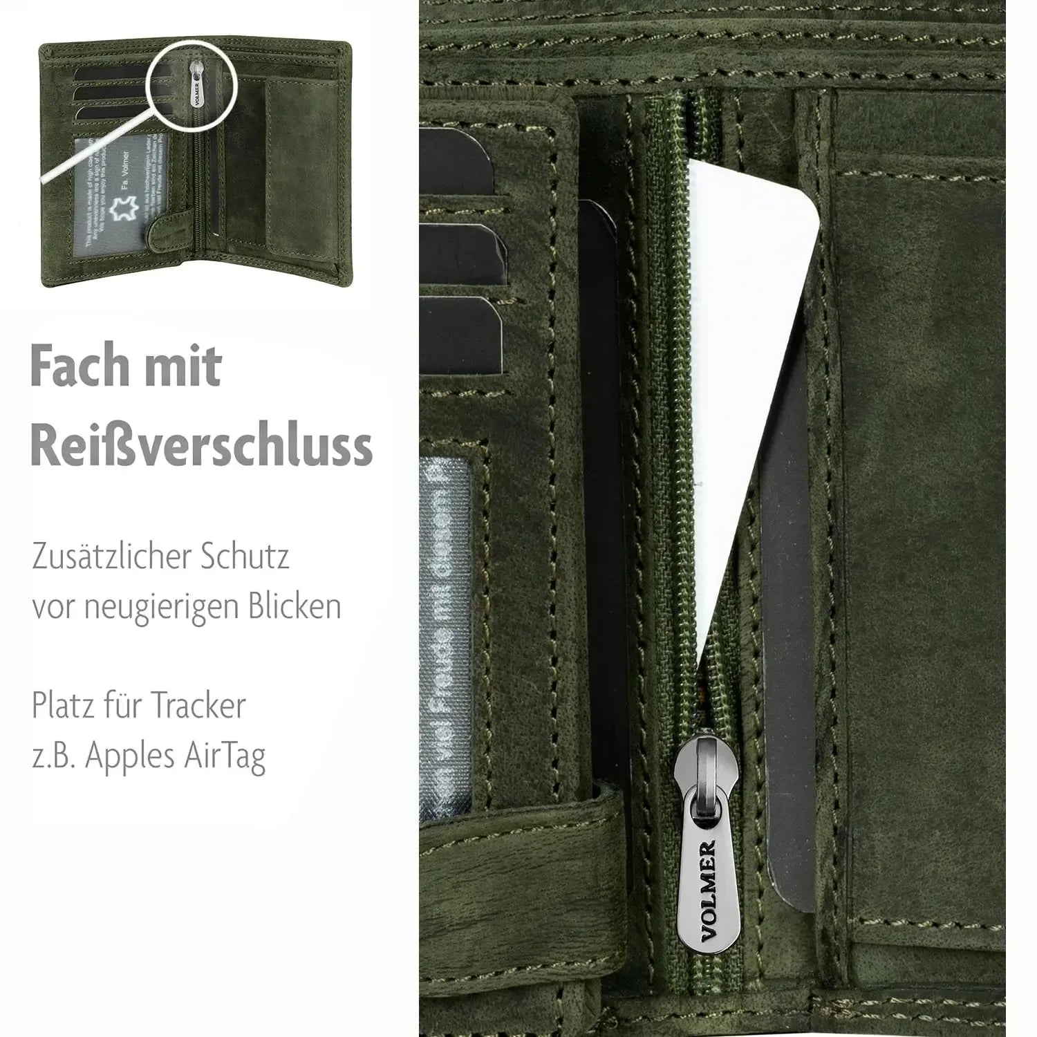 Leder Geldbörse Herren mit RFID-Schutz - extra-stabile Doppelnaht - 15 Fächer für Kreditkarten - Hochformat | VO2