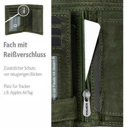 Leder Geldbörse Herren mit RFID-Schutz - extra-stabile Doppelnaht - 15 Fächer für Kreditkarten - Hochformat | VO2