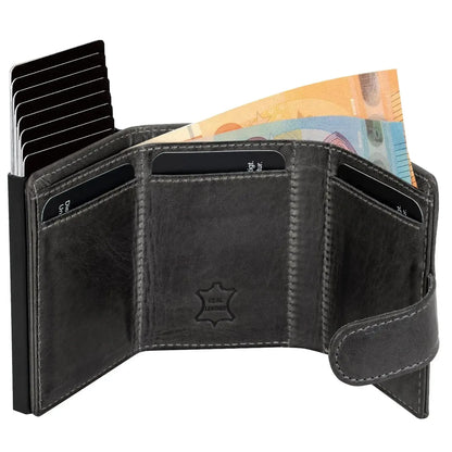 POP-UP Kartenetui mit Münzfach aus Leder – Platz für 11 Karten – Scheinfach – RFID-Schutz | VO31