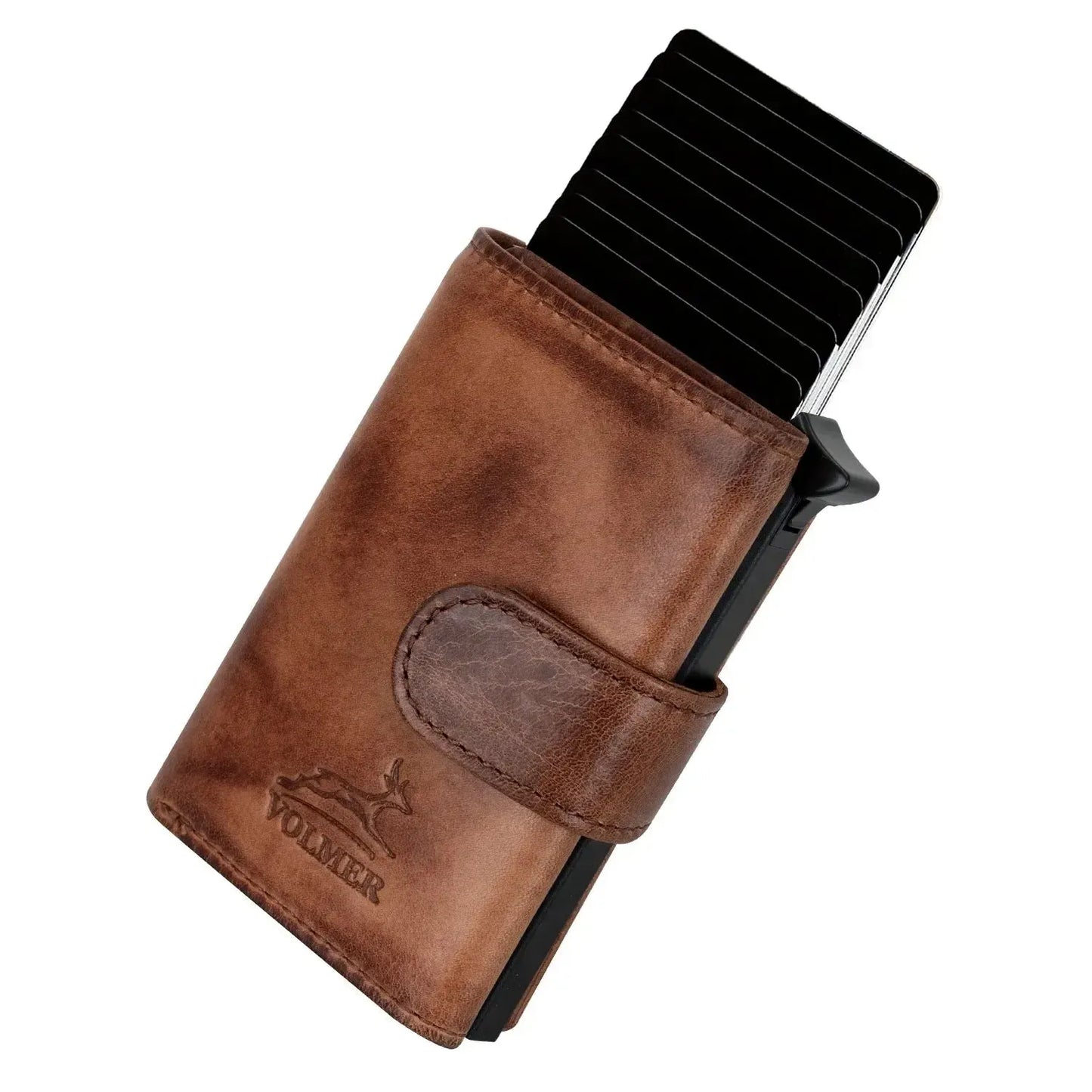 POP-UP Kartenetui mit Münzfach aus Leder – Platz für 11 Karten – Scheinfach – RFID-Schutz | VO31