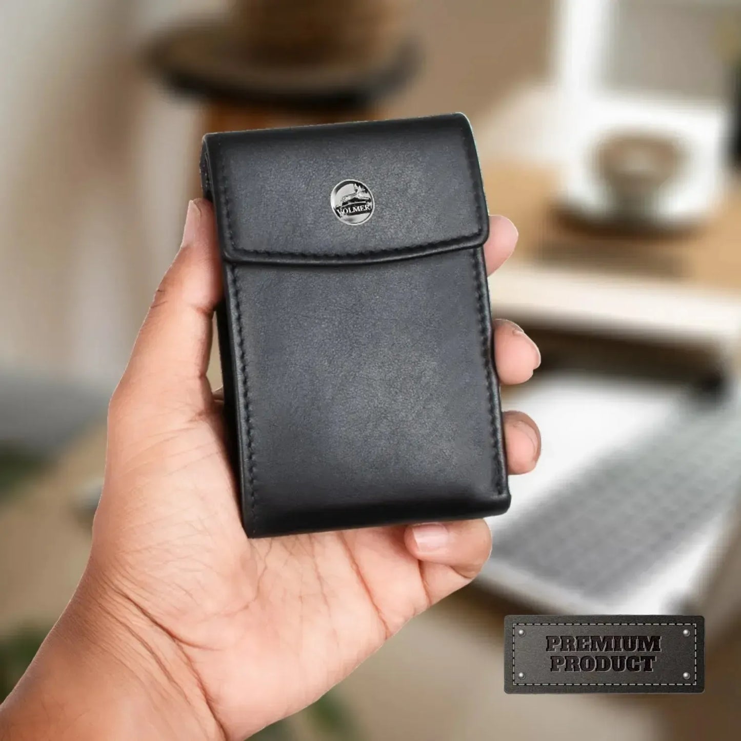 Kompakte Leder Geldbörse mit Münzfach - 9 Fächer für Karten - RFID-Schutz - inkl. Geschenkbox | VO40