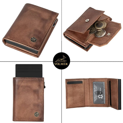 POP-UP Kartenetui mit Münzfach aus Leder – Platz für 11 Karten – Scheinfach – RFID-Schutz | VO44