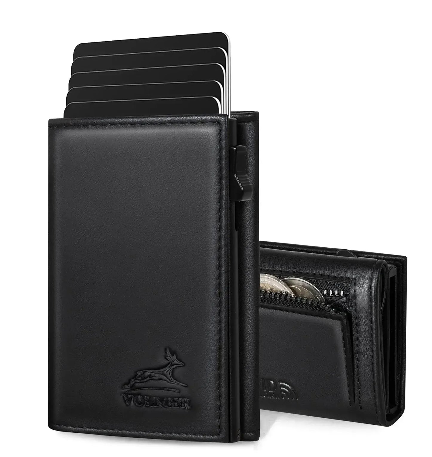 POP-UP Kartenetui mit Münzfach aus Leder – Platz für 11 Karten – Scheinfach – RFID-Schutz | VO44